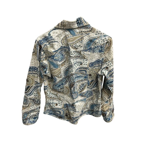 Chicos Paisley Print Cotton Jacket Womens Size S Button Front Beige Blue - Picture 2 of 10